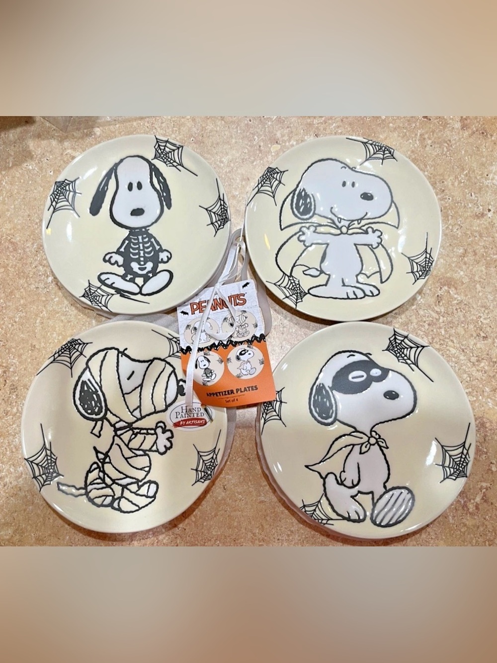 Peanuts Halloween Snoopy Appetizer Plates Set of 4 - Cream & Black
